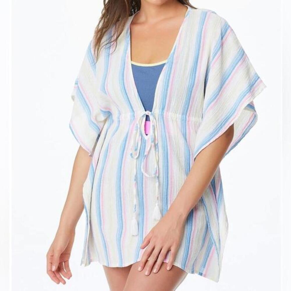 Afternoon Tea Plunging Short Sleeve V-Neck Caftan Swim Cover Up - Small NWT